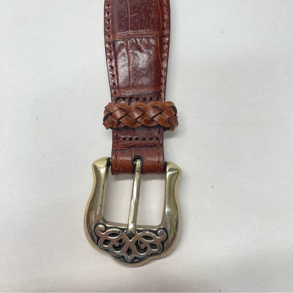 Brighton Women's Medium Camel Brown Leather Silver Plated Weaved Belt Casual - Picture 6 of 13